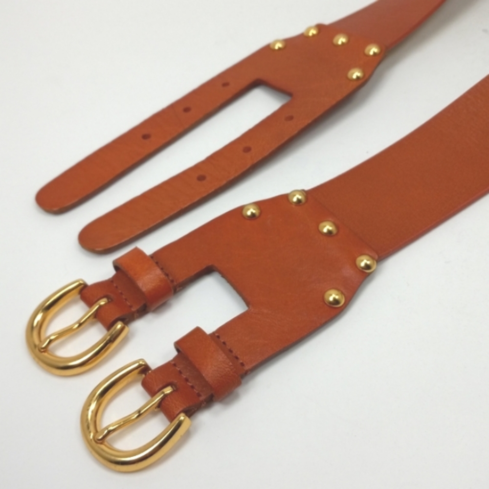 VIA SPIGA Burnt Orange Leather Belt Double Strap Gold Metal Buckles & St…